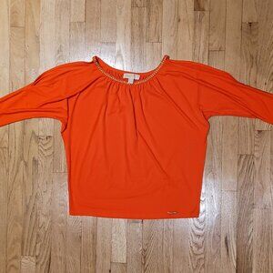 NWOT Michael Kors Women Orange Top Size M. 3/4 sleeve cold shoulder